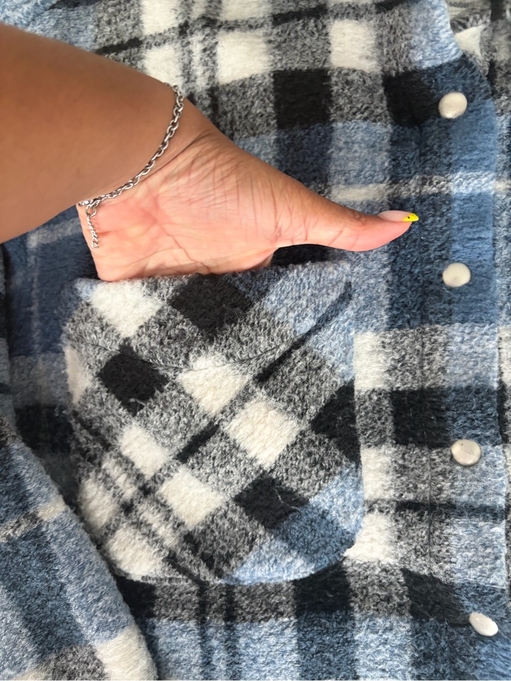 Zara Light Blue Black White Plaid Button Shirt Jacket - Picture 3 of 6